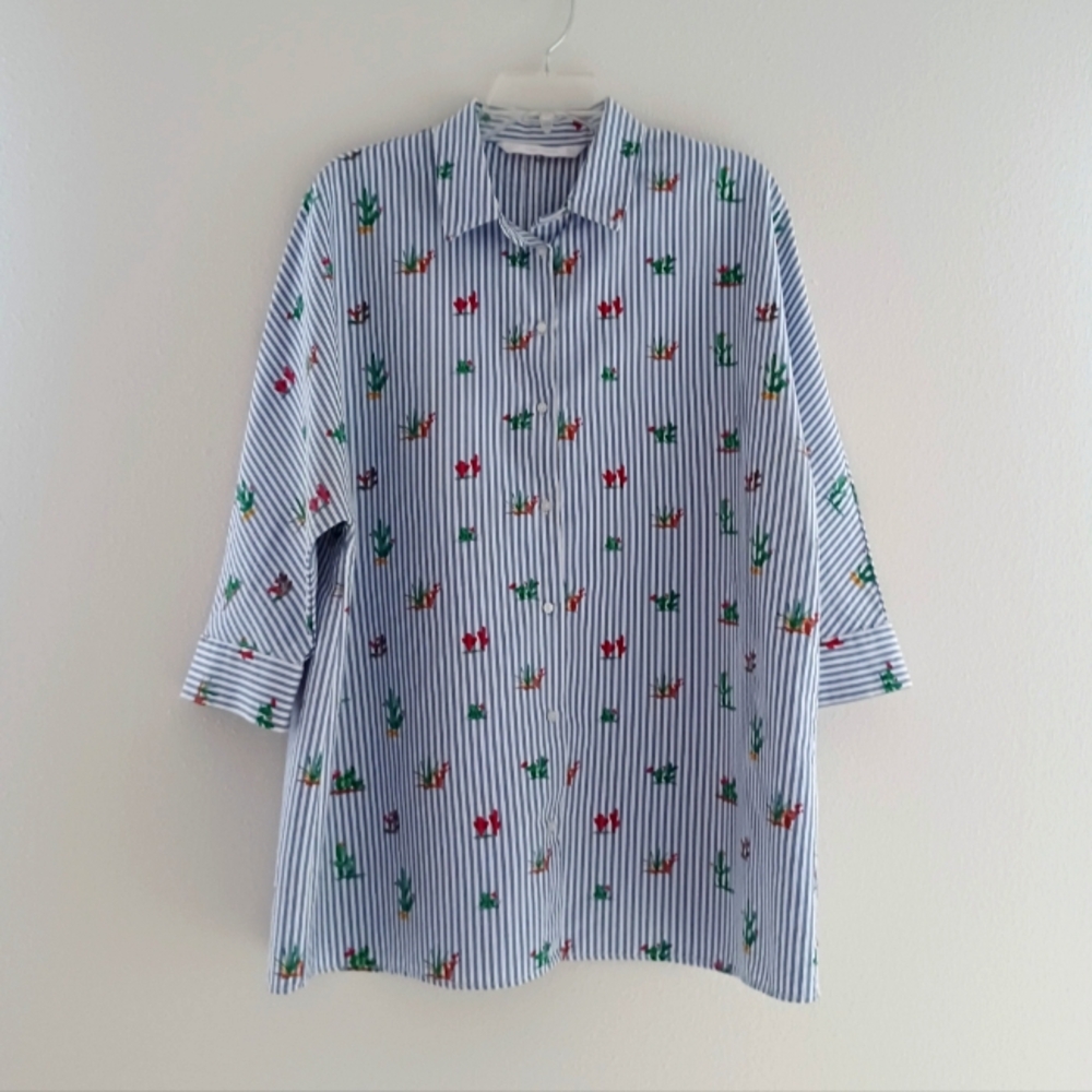 ZARA Striped Cactus Print Shirt, size L